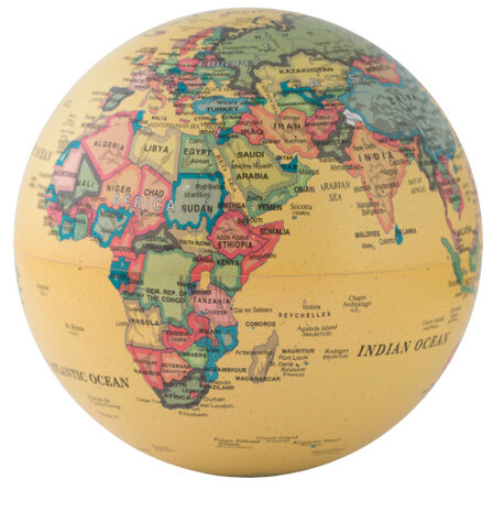 wereldbol 360 graden roterend 14 cm polystyreen