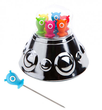cocktailprikkers Ufo Party RVS/ABS zilver 7-delig