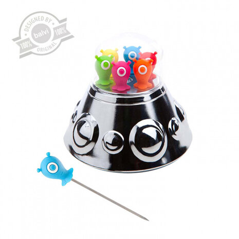 cocktailprikkers Ufo Party RVS/ABS zilver 7-delig