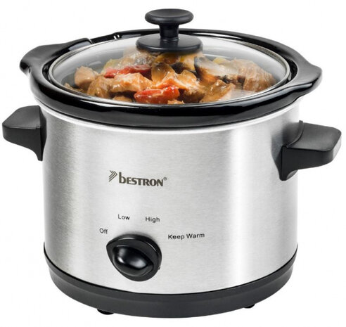 slowcooker 1,5 liter 120W RVS/glas zilver
