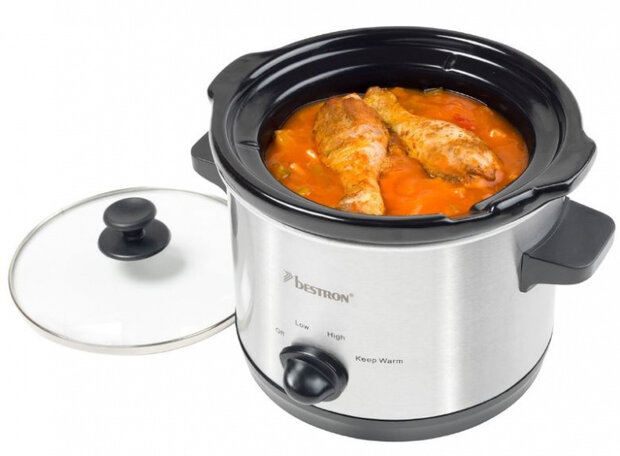 slowcooker 1,5 liter 120W RVS/glas zilver
