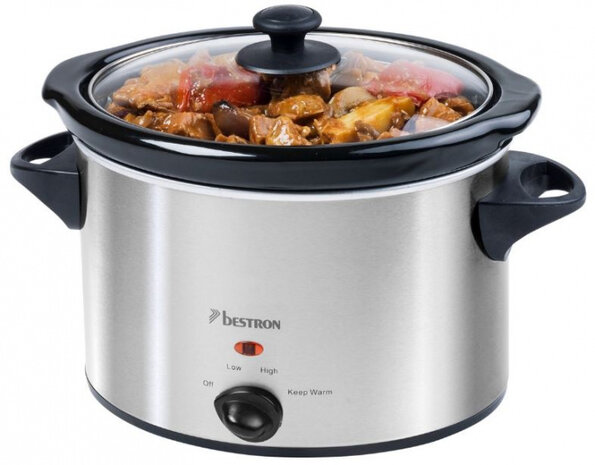 slowcooker 3,5 liter 180W RVS/glas zilver