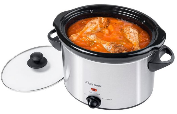 slowcooker 3,5 liter 180W RVS/glas zilver
