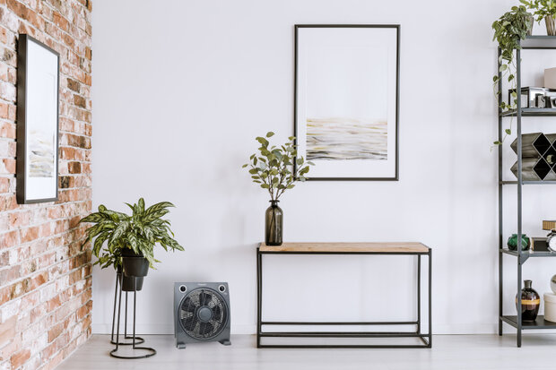 vloerventilator 33 cm 3 standen timer 50W grijs
