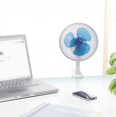 tafelventilator clip-on 15W 19 cm wit/blauw