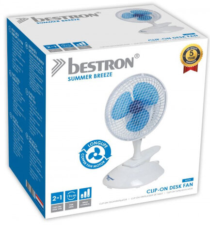 tafelventilator clip-on 15W 19 cm wit/blauw
