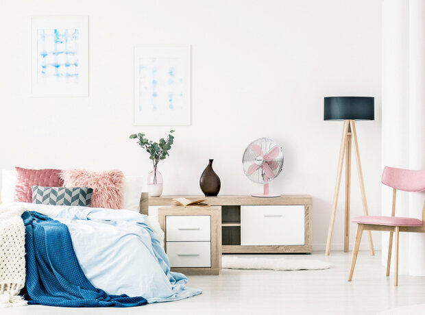 tafelventilator Retro 35 cm 3 standen 75&deg; 35W roze