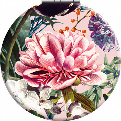 klapspiegeltje bloemen 7 cm aluminium roze/groen