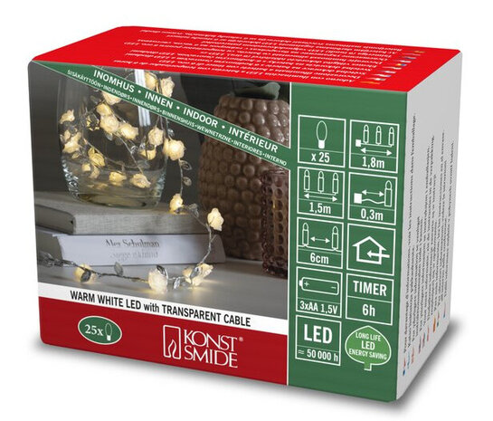 lichtsnoer roosjes 25 led IP20 180 cm wit