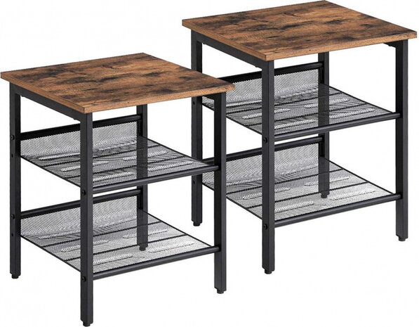 nachtkastjes 40 x 40 x 51 cm staal/hout bruin 2 stuks
