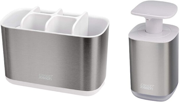 badkameraccessoire-set RVS zilver/wit 2-delig