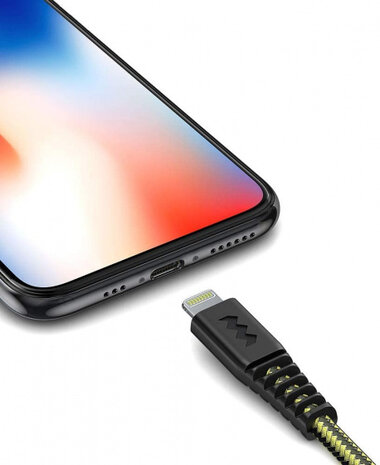 laadkabel USB-A/Lightning 1,5 m nylon zwart/geel