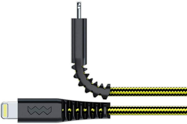 laadkabel USB-A/Lightning 1,5 m nylon zwart/geel