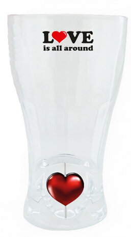 glas met hartje 8,5 x 15 cm glas transparant/rood