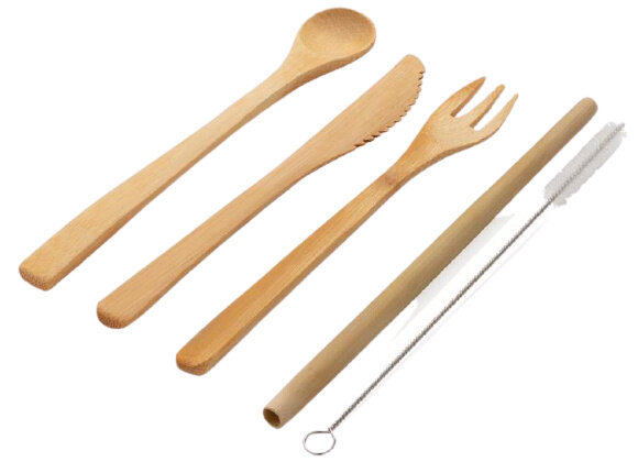 reisbestekset 22 x 2,5 cm bamboe/nylon naturel