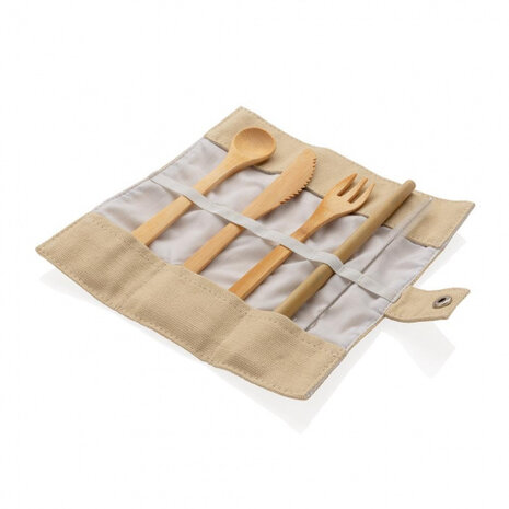 reisbestekset 22 x 2,5 cm bamboe/nylon naturel