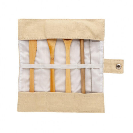 reisbestekset 22 x 2,5 cm bamboe/nylon naturel