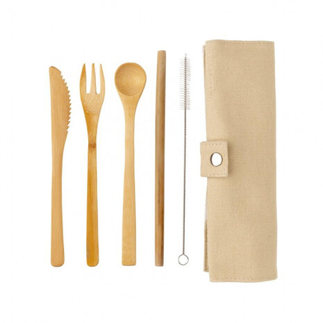 reisbestekset 22 x 2,5 cm bamboe/nylon naturel