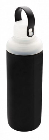 waterfles 500 ml glas/siliconen zwart