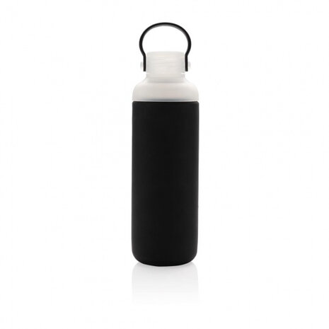 waterfles 500 ml glas/siliconen zwart