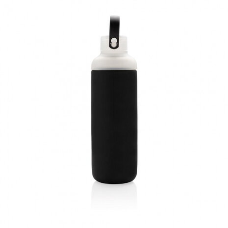 waterfles 500 ml glas/siliconen zwart