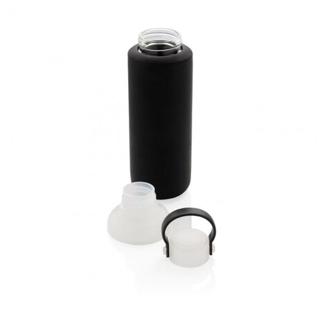 waterfles 500 ml glas/siliconen zwart