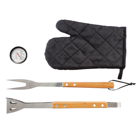 barbecueset 26,6 cm RVS/hout zwart 4-delig