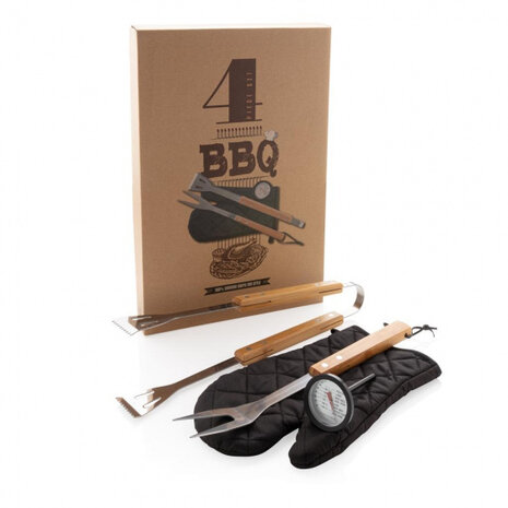 barbecueset 26,6 cm RVS/hout zwart 4-delig