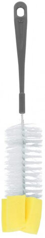 afwasborstel met spons 32 cm staal/polyester grijs/wit