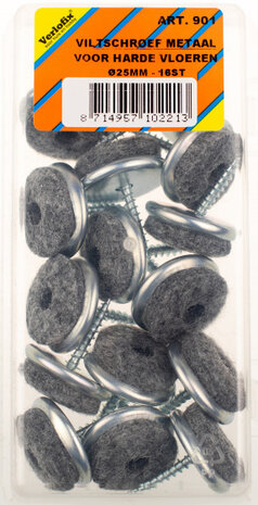 viltglijder met schroef diameter 25mm chroom 16stuks