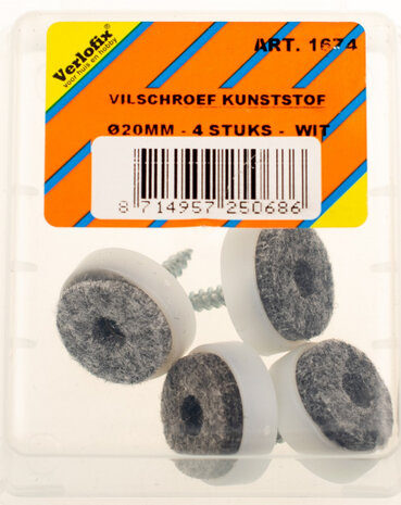 viltglijder schroef diameter 20mm kunststof wit 4stuks