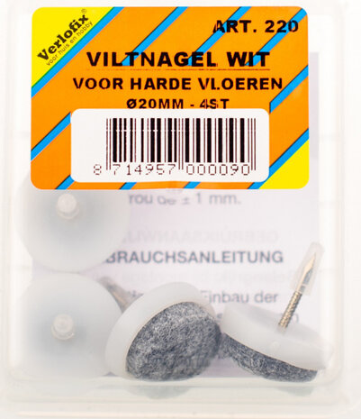 viltnagel diameter 20mm nylon wit 4stuks
