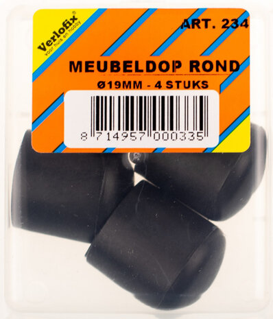 meubeldop ronde poot diam.19mm kunststof zwart 4stuks