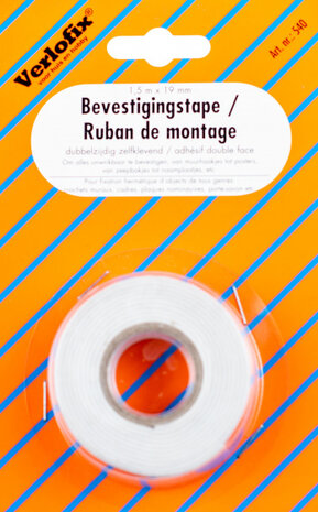 bevestigingstape dubbelzijdig 19 mm x 1,5 m foam wit