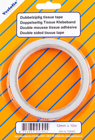 tissue tape dubbelzijdig 12 mm x 10 m foam wit