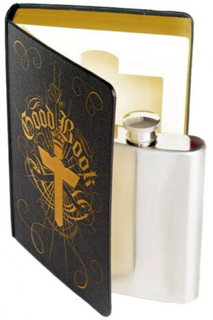 heupfles Good Book 120 ml 14,5 cm staal zilver/zwart