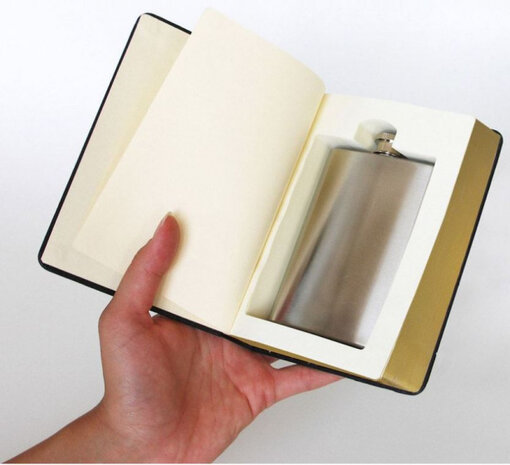 heupfles Good Book 120 ml 14,5 cm staal zilver/zwart