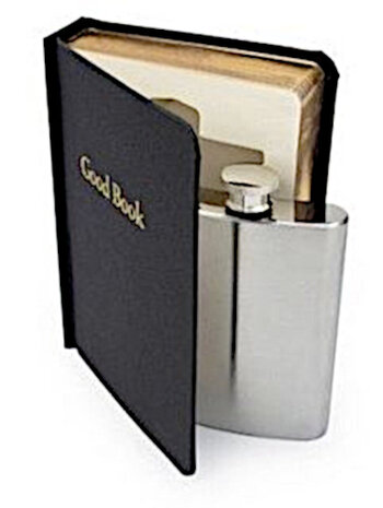 heupfles in boek 120 ml 14,5 cm staal zwart/zilver