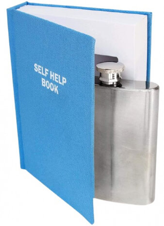 heupfles in boek 120 ml 14,5 cm staal blauw/zilver