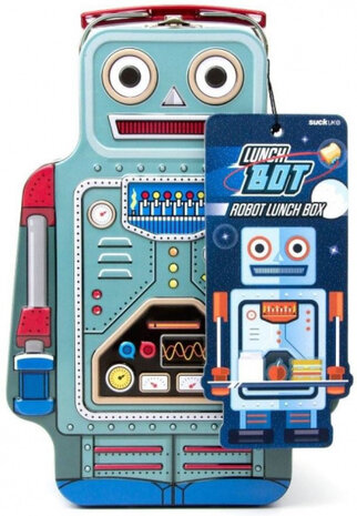 broodtrommel robot 24,5 x 8,5 cm tin lichtblauw