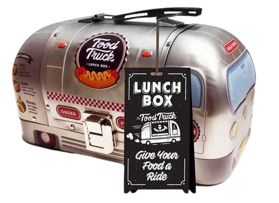 broodtrommel food-truck 23 x 14 cm tin zilver