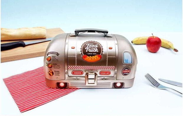 broodtrommel food-truck 23 x 14 cm tin zilver