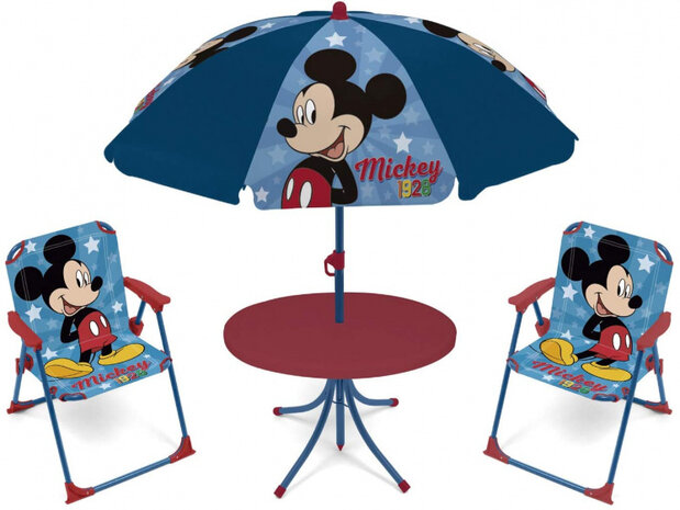tuinset met parasol Mickey Mouse blauw 4-delig