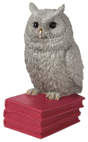 boekensteun uil 3D 10 x 21 x 15 cm polyresin grijs/rood