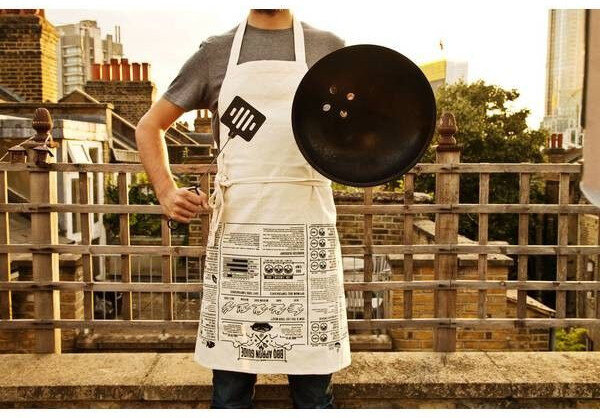 barbecueschort 89 cm katoen cr&egrave;me/zwart one-size