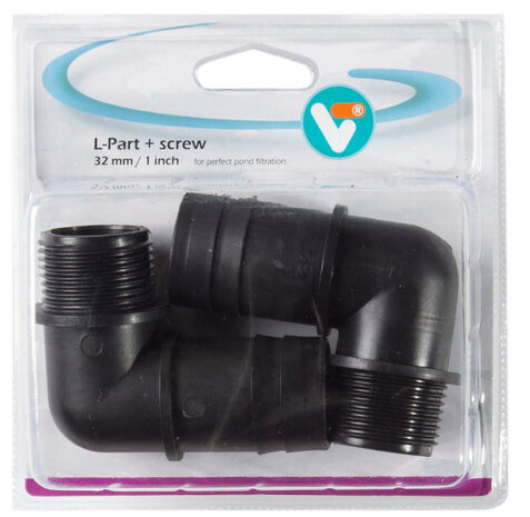 L-stuk met schroefdraad 32 mm 1 inch zwart 2 stuks