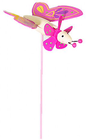tuinprikker Butterfly 9 x 8 cm hout roze