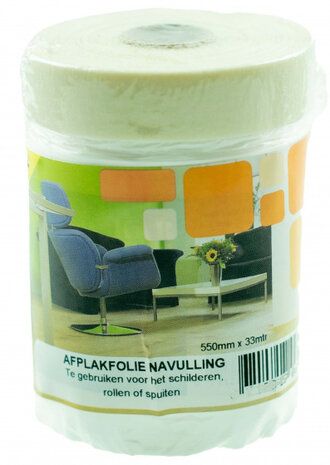 afplaktape met afdekfolie navulling 550 mm 33 meter wit