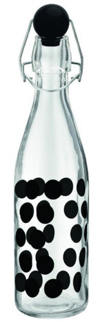 waterfles Dot Dot 1 liter 32 cm glas zwart