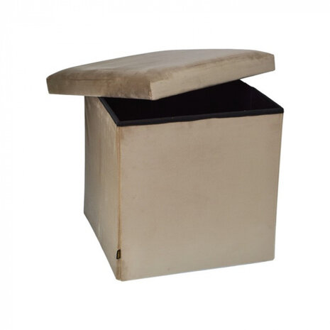 opbergbox/ poef 38 cm 55 liter fluweel beige